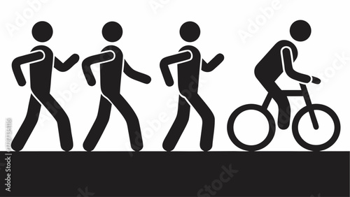 Active lifestyle icons featuring stick figures walking and cycling, promoting fitness, health, and sustainable transportation solutions for urban living