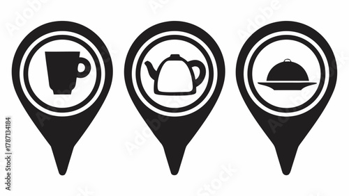 Find the Best Restaurants Cafes and Tea Rooms with these Modern Location Map Pin Icons, Ideal for Food and Drink Guides and Restaurant Finders