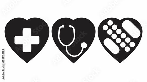 Show Your Love for Healthcare with this Heartfelt Collection of Medical Icons, Ideal for Promoting Health Awareness and Medical Services