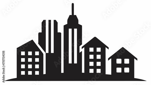 Modern city skyline silhouette with skyscrapers and residential buildings, conveying urban development and real estate opportunities, suitable for design projects.