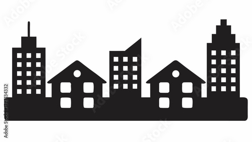 Dynamic cityscape outline featuring houses and skyscrapers, perfect for real estate promotions, urban development projects, and modern living concepts