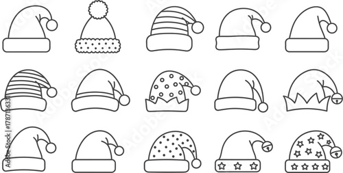 Collection of santa hats in various styles for christmas designs
