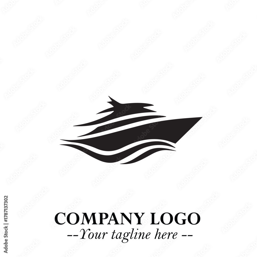 Obraz premium Ship Moving Fast Logo Symbol in Black on the White Background with Modern Maritime Design
