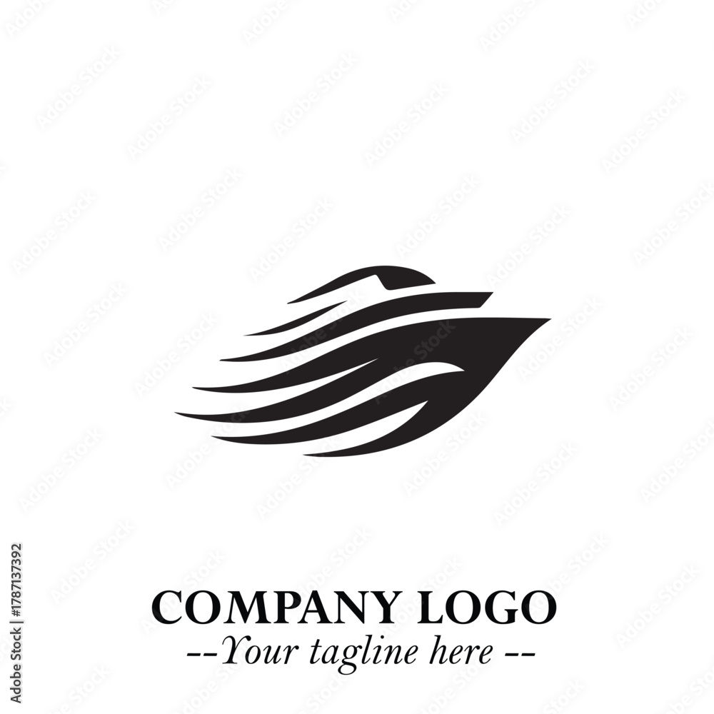 Obraz premium Ship Moving Fast Logo Symbol in Black on the White Background with Modern Maritime Design