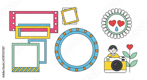 Frames photo camera heart design scrapbook album template vector art