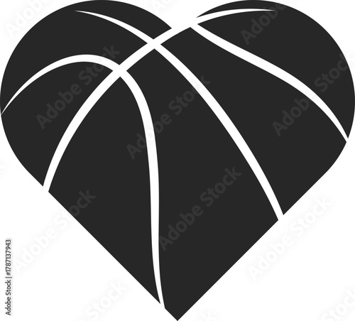 Basketball heart love ball logo icon sign sport Silhouette, Love for Basketball Icon Vector illustration