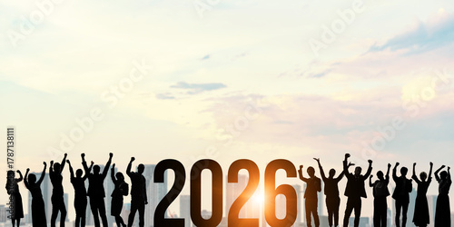 Multinational people celebrating the new year 2026. 2026 New Year concept. New year's card 2026.