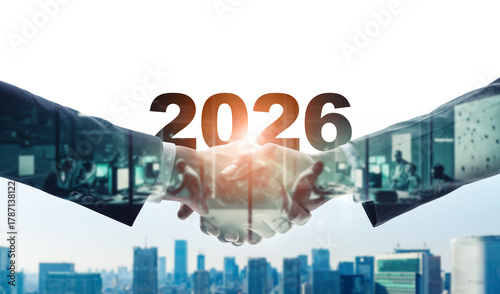 Business people shaking hands. 2026 New Year concept. New year's card 2026.