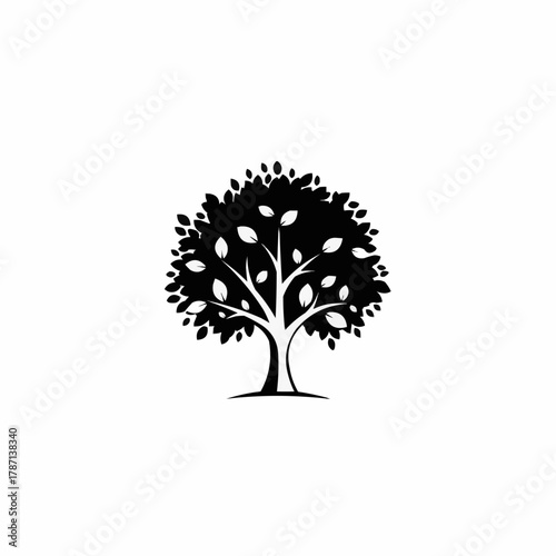 Stylized Tree Silhouette with Dense Foliage and Branching Structure.