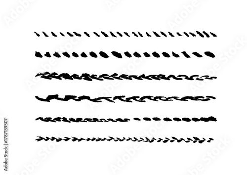 毛筆で描いた 毛糸とくさり編みのラインセット