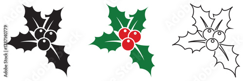 Holly berry icons. Cartoon holly leaves and berries. Chritmas logo wirh  holly leaves and berries.  vector illustration. EPS 10