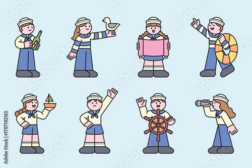 Cute characters in naval uniforms.