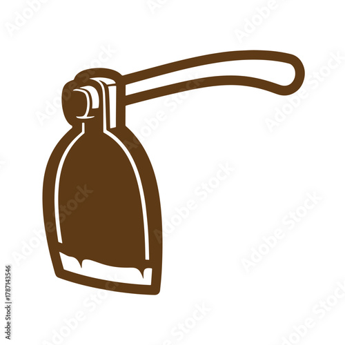 Vintage art illustration of a brown hoe garden tool with white outline isolated on white