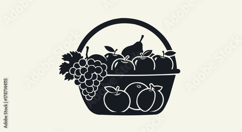 Silhouette of a Wicker Basket Filled with Assorted Fresh Fruits.