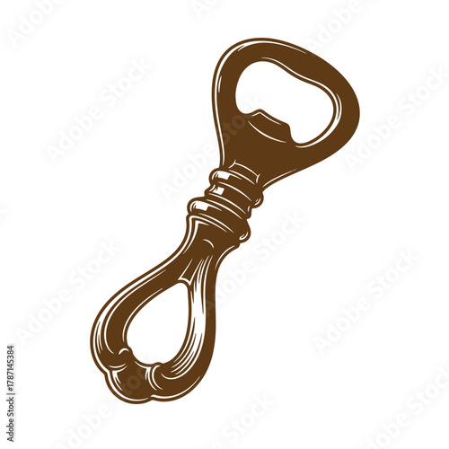 Vintage brown bottle opener detailed illustration on isolated white background