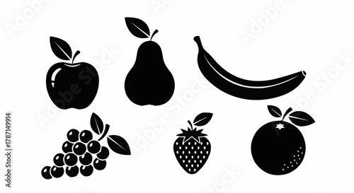 Assortment of fresh fruit silhouettes for healthy eating and nutrition.