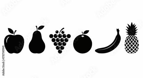 Assortment of fresh fruits in silhouette, perfect for healthy eating and nutrition.