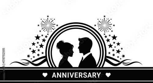 Elegant anniversary celebration with romantic couple and starry fireworks