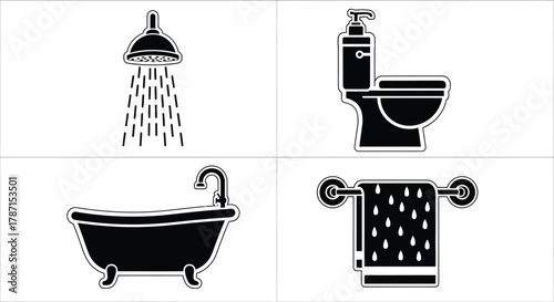 Bathroom fixture icons for stylish, modern home interior design projects