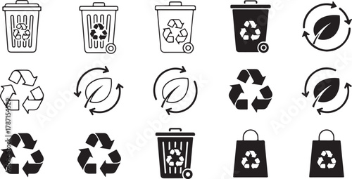 Recycle and reuse symbols in black and white