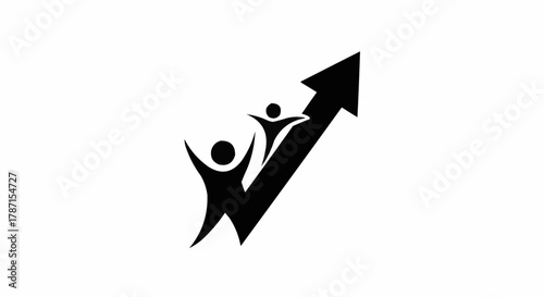 People silhouettes with an upward arrow symbolizing growth and success.