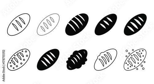 Bakery delights fresh loaf bread icons for menu design and food art