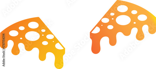 Two Melting Pizza Slices Hot Cheese Gradient Icon Set Vector illustration
