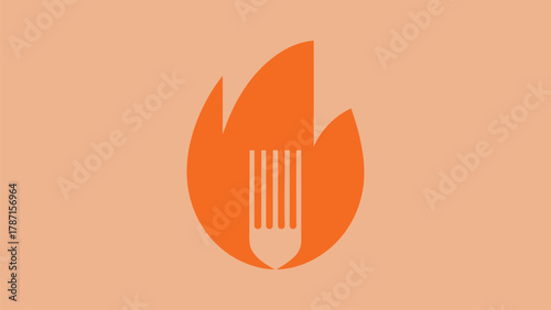 Creative Hot Food Logo with Flame and Fork Negative Space Vector illustration
