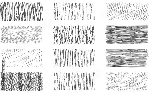 Grunge textures set. Collection of vector, distress, textures, Line crosshatch patterns.Grain noise particles. vector design on transparent background.