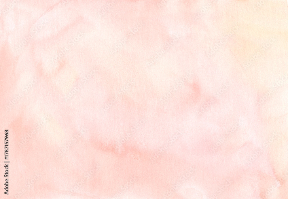 Fototapeta premium Watercolor solid background. Wedding cards design. Hand painted texture in pastel pink peach colors. Colorful wash with blurry clouds for text, lettering, cards