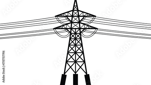 High voltage transmission tower, power pylon silhouette, energy infrastructure, electric grid, rural electricity network