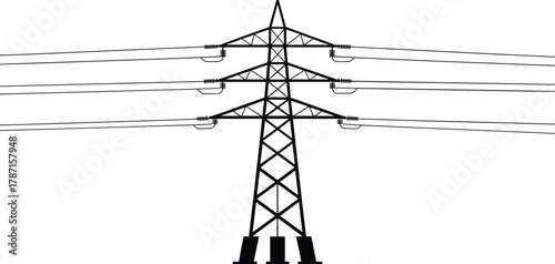 High voltage transmission towers, wooden utility pole, electricity power lines, rural energy infrastructure, electric distribution network