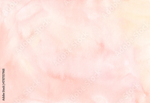 Watercolor solid background. Wedding cards design. Hand painted texture in pastel pink peach colors. Colorful wash with blurry clouds for text, lettering, cards