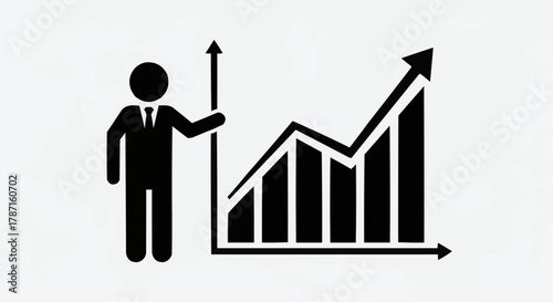 Business professional presenting growth chart, illustrating financial success and progress.