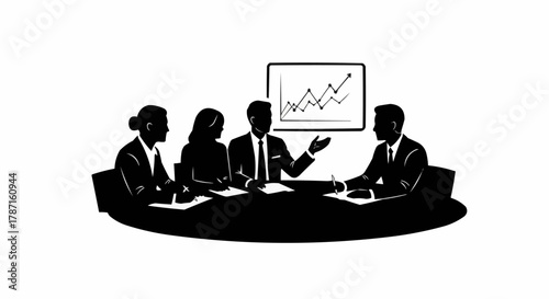 Business Meeting with Four Professionals Discussing Growth Chart.