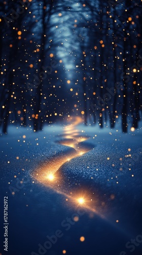 Festive Winter Wonderland with Snow and Soft Bokeh Lights