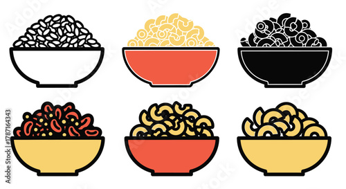 Delicious pasta bowls isolated on white for restaurant menu designs