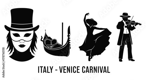 Vibrant Venice Carnival celebration with iconic gondola and musicians