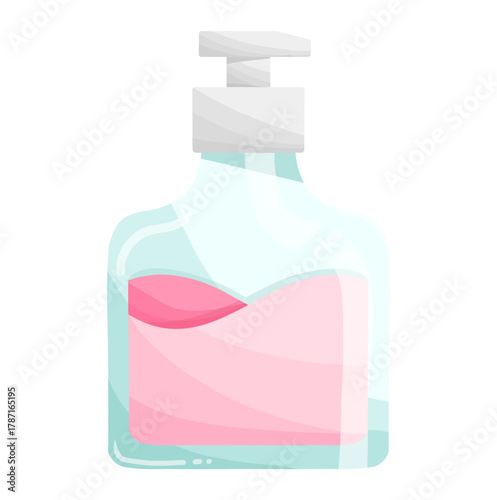 Pink Hand Wash Soap in Pump Bottle Illustration Isolated on White Background