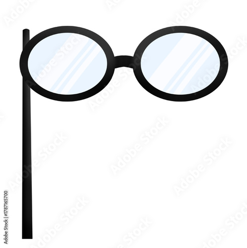 Round Black Glasses in Stick Illustration Isolated on White Background