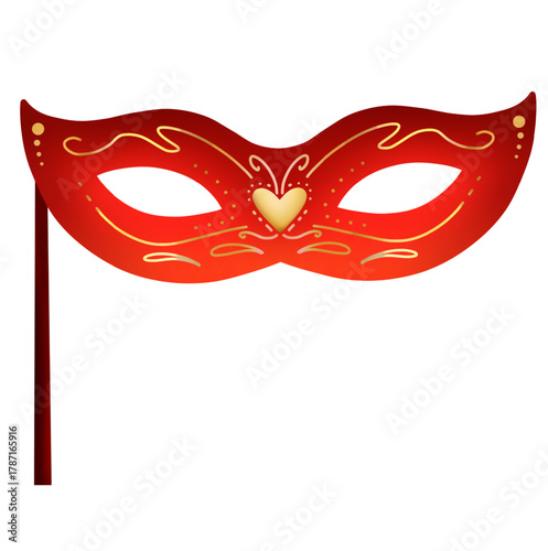 Masquerade Mask with Stick Illustration Isolated on White Background