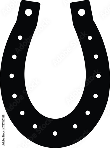 Black horseshoe silhouette with white dots on white background 2