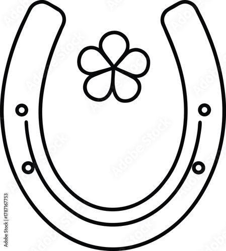Horseshoe with clover silhouette black graphic on white background 2
