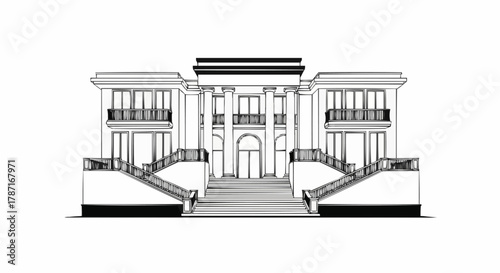 Elegant architectural facade of a grand mansion with detailed design.