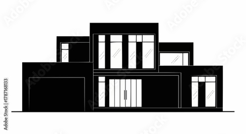 Modern Minimalist House Silhouette Architectural Design.
