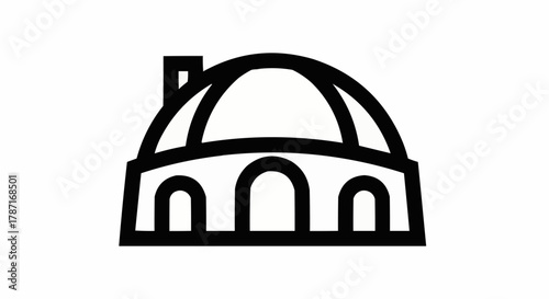 Simple Line Art Icon of a Dome Building with Arched Windows.