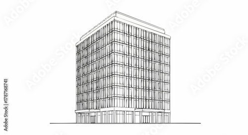 Detailed Architectural Sketch of a Modern Office Building.