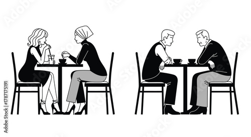 People at cafe enjoying coffee and drinks during business meetings
