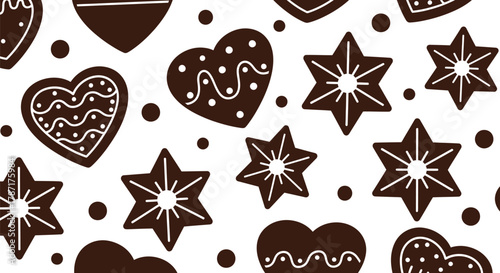 Delicious gingerbread cookies background for festive holiday designs