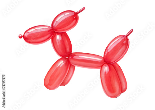Watercolor red balloon dog sculpture isolated on a transparent background